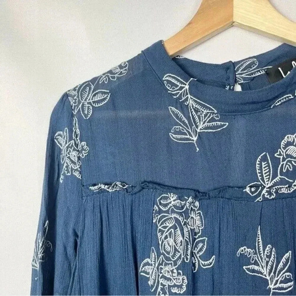 Lulu's No One Quite Like You Blue Floral Embroidered Long Sleeve Mini Dress S - Picture 5 of 6